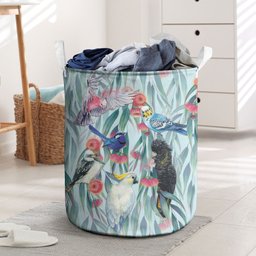 National Bird Week - Aussie Birds on Eucalyptus Laundry Basket Sky Blue
