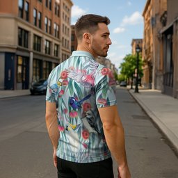 National Bird Week - Aussie Birds on Eucalyptus Zipper Polo Shirt Sky Blue
