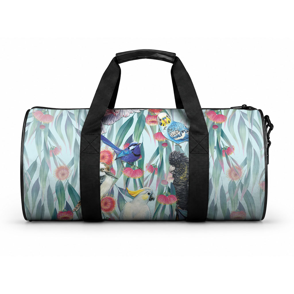National Bird Week - Aussie Birds on Eucalyptus Duffle Bag Sky Blue