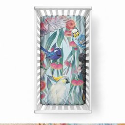 National Bird Week - Aussie Birds on Eucalyptus Baby Bed Cover Sky Blue