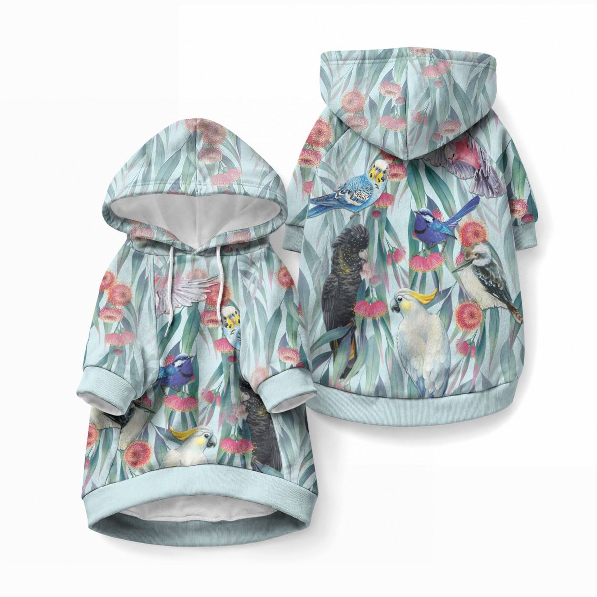 National Bird Week - Aussie Birds on Eucalyptus Pet Hoodie Sky Blue