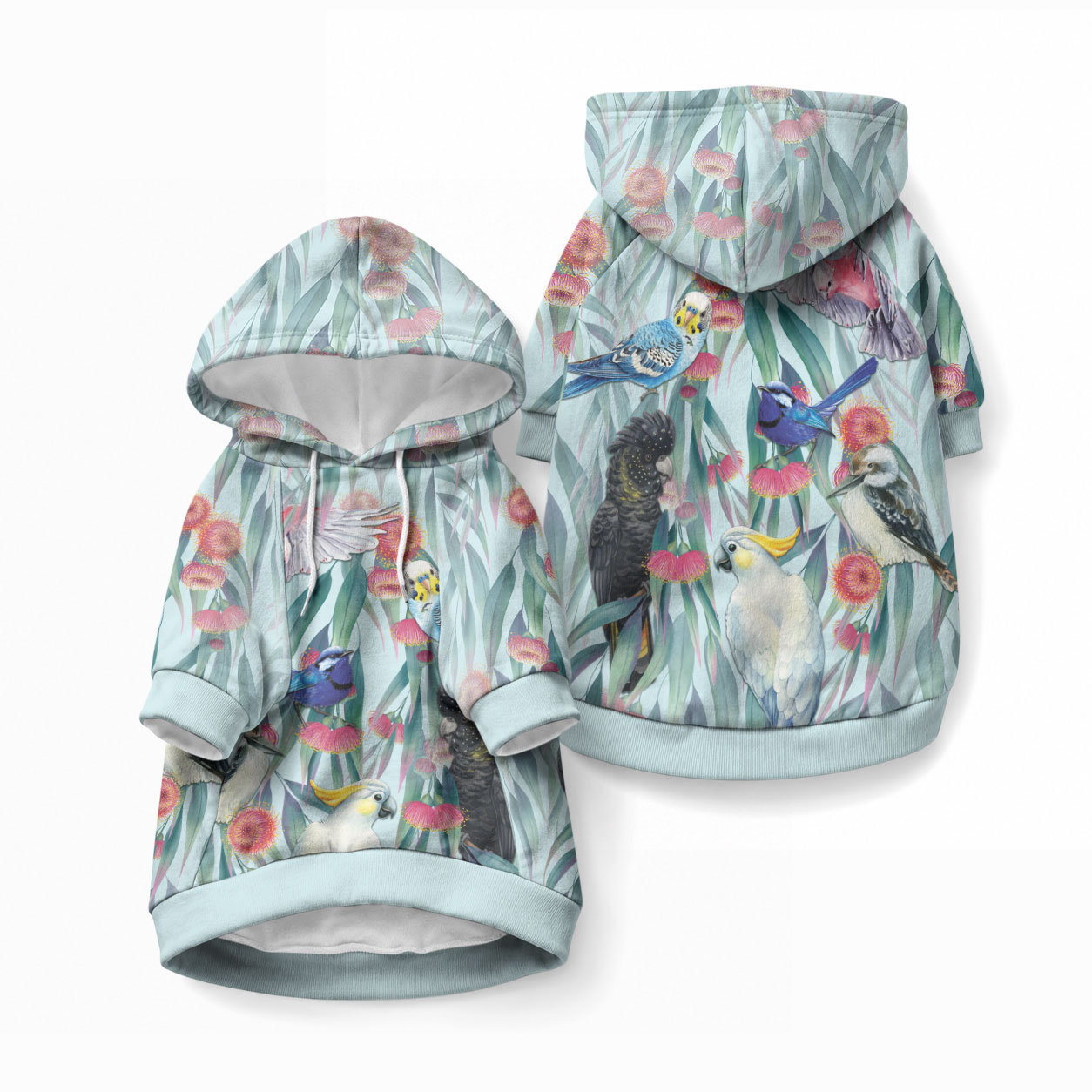 National Bird Week - Aussie Birds on Eucalyptus Pet Hoodie Sky Blue