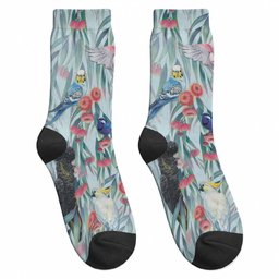 National Bird Week - Aussie Birds on Eucalyptus Crew Socks Sky Blue