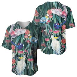 Australia Native Birds on Eucalyptus Baseball Jersey Dark Teal