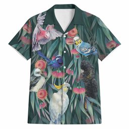 Australia Native Birds on Eucalyptus Hawaiian Shirt Dark Teal