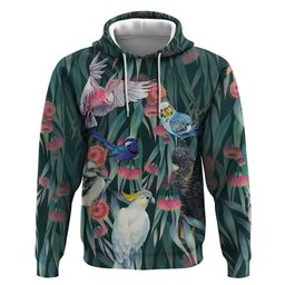 Australia Native Birds on Eucalyptus Hoodie Dark Teal