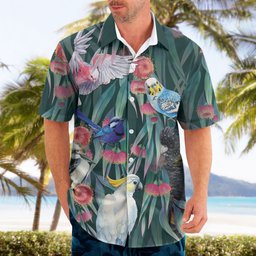 Australia Native Birds on Eucalyptus Hawaiian Shirt Dark Teal