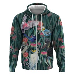 Australia Native Birds on Eucalyptus Hoodie Dark Teal