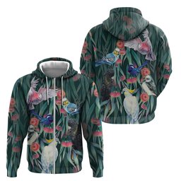 Australia Native Birds on Eucalyptus Zip Hoodie Dark Teal