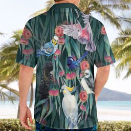 Australia Native Birds on Eucalyptus Hawaiian Shirt Dark Teal