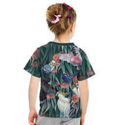 Australia Native Birds on Eucalyptus Kid T Shirt Dark Teal