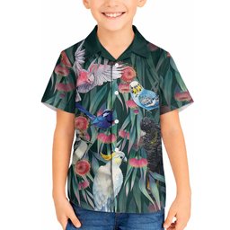 Australia Native Birds on Eucalyptus Hawaiian Shirt Dark Teal
