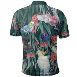 Australia Native Birds on Eucalyptus Polo Shirt Dark Teal