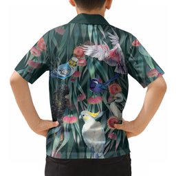 Australia Native Birds on Eucalyptus Hawaiian Shirt Dark Teal