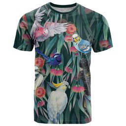 Australia Native Birds on Eucalyptus T Shirt Dark Teal