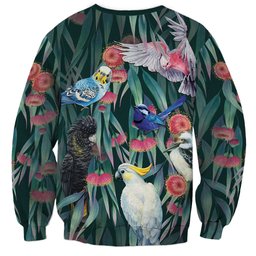 Australia Native Birds on Eucalyptus Sweatshirt Dark Teal