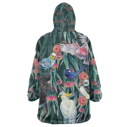 Australia Native Birds on Eucalyptus Wearable Blanket Hoodie Dark Teal