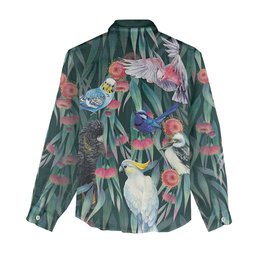 Australia Native Birds on Eucalyptus Women Casual Shirt Dark Teal