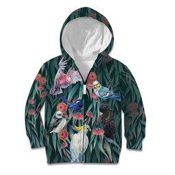 Australia Native Birds on Eucalyptus Kid Hoodie Dark Teal