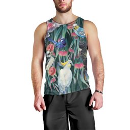 Australia Native Birds on Eucalyptus Men Tank Top Dark Teal