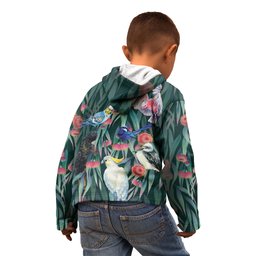 Australia Native Birds on Eucalyptus Kid Hoodie Dark Teal