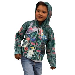 Australia Native Birds on Eucalyptus Kid Hoodie Dark Teal