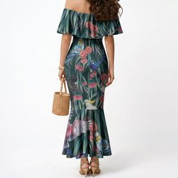 Australia Native Birds on Eucalyptus Mermaid Dress Dark Teal