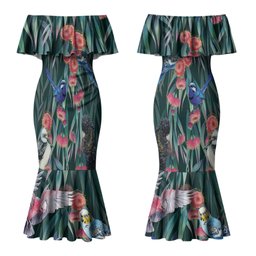 Australia Native Birds on Eucalyptus Couples Matching Mermaid Dress and Hawaiian Shirt Dark Teal