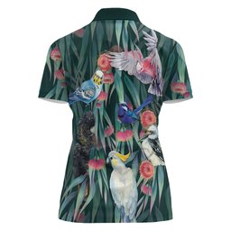 Australia Native Birds on Eucalyptus Women Polo Shirt Dark Teal