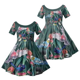 Australia Native Birds on Eucalyptus Family Matching Tank Maxi Dress and Hawaiian Shirt Dark Teal
