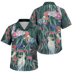 Australia Native Birds on Eucalyptus Family Matching Summer Maxi Dress and Hawaiian Shirt Dark Teal