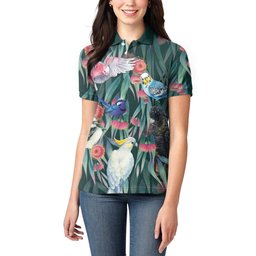 Australia Native Birds on Eucalyptus Women Polo Shirt Dark Teal