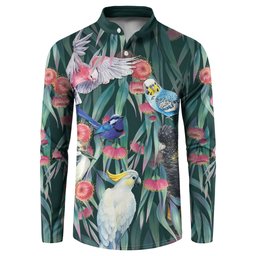 Australia Native Birds on Eucalyptus Button Sweatshirt Dark Teal