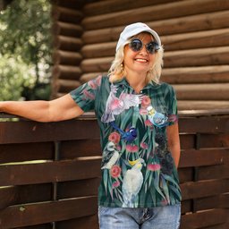 Australia Native Birds on Eucalyptus Women Polo Shirt Dark Teal