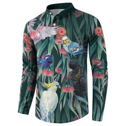 Australia Native Birds on Eucalyptus Button Sweatshirt Dark Teal