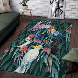Australia Native Birds on Eucalyptus Area Rug Dark Teal