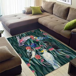Australia Native Birds on Eucalyptus Area Rug Dark Teal