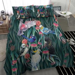 Australia Native Birds on Eucalyptus Bedding Set Dark Teal