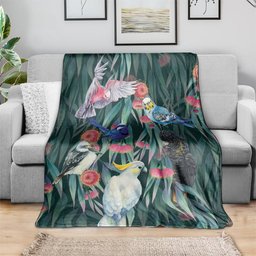 Australia Native Birds on Eucalyptus Blanket Dark Teal