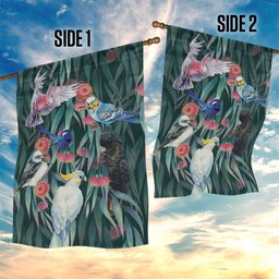 Australia Native Birds on Eucalyptus Garden Flag Dark Teal
