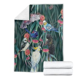 Australia Native Birds on Eucalyptus Blanket Dark Teal
