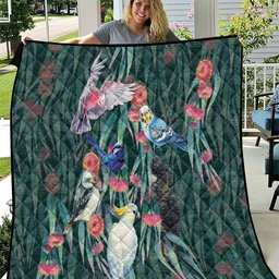 Australia Native Birds on Eucalyptus Quilt Dark Teal