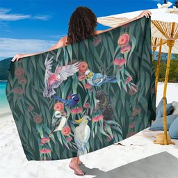 Australia Native Birds on Eucalyptus Sarong Dark Teal