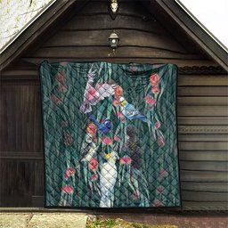 Australia Native Birds on Eucalyptus Quilt Dark Teal