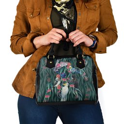 Australia Native Birds on Eucalyptus Shoulder Handbag Dark Teal