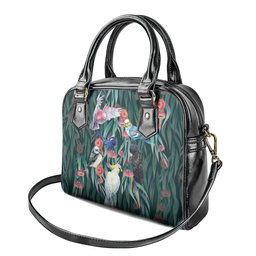 Australia Native Birds on Eucalyptus Shoulder Handbag Dark Teal