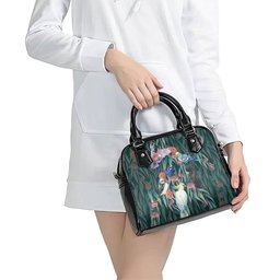 Australia Native Birds on Eucalyptus Shoulder Handbag Dark Teal