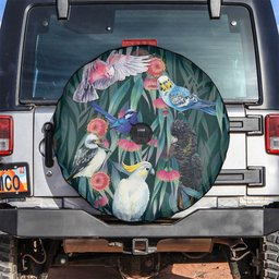 Australia Native Birds on Eucalyptus Spare Tire Cover Dark Teal