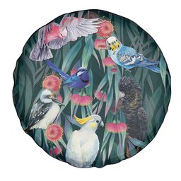 Australia Native Birds on Eucalyptus Spare Tire Cover Dark Teal