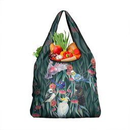 Australia Native Birds on Eucalyptus Grocery Bag Dark Teal